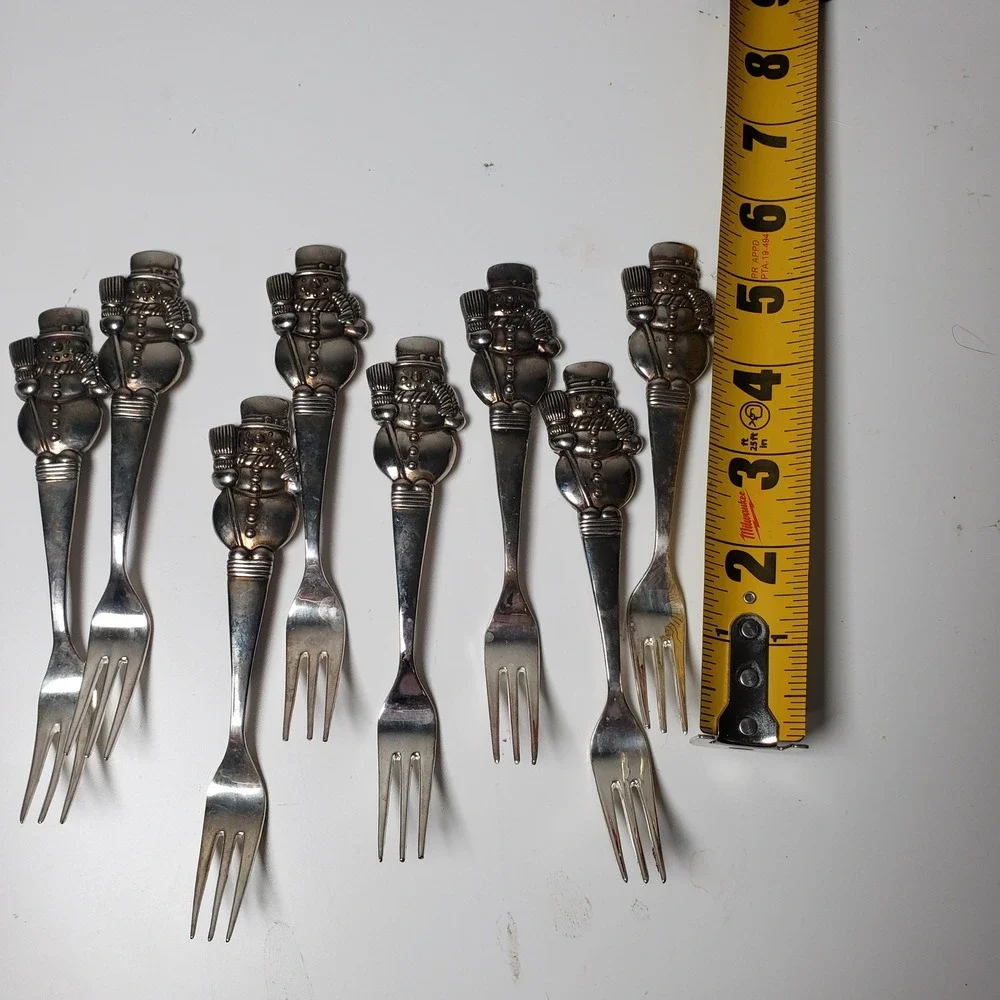 Vintage International Silver‎ Company 8PC Snowman Fork Set Silver Plated Holiday